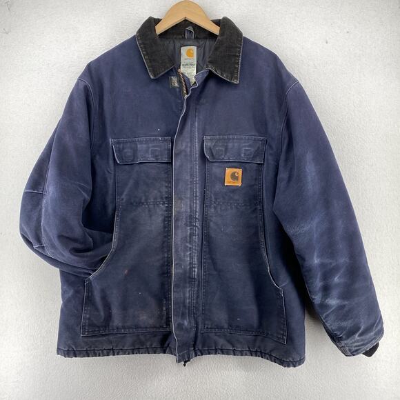 CARHARTT Jacket XL Insulated Duck Canvas Arctic Quilt Lined Chore Coat Blue